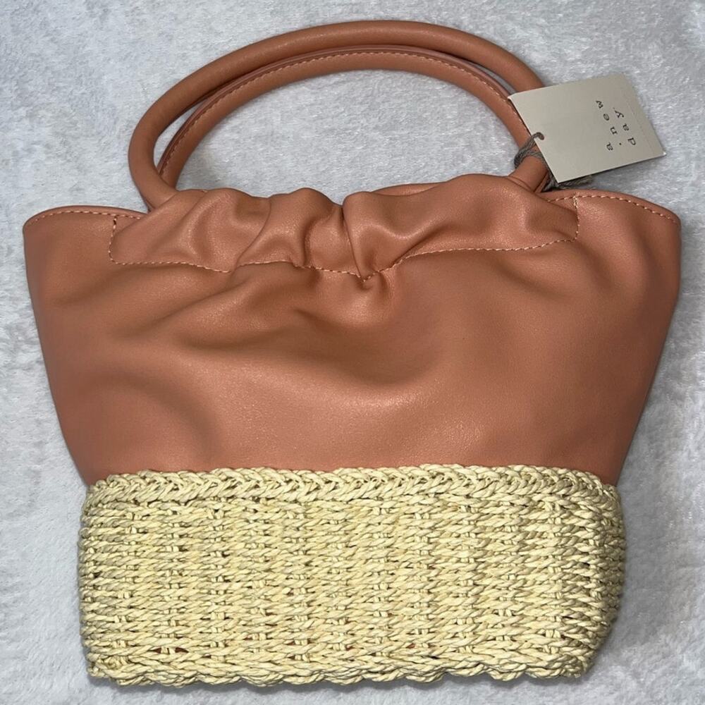 Straw Mini Tote Handbag Purse By A New Day Color: Natural - NEW